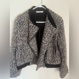 Pharaoh Cropped Bouclé Tweed Jacket Black Gray Zip Front